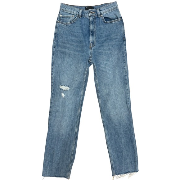 ASOS Tall Womens 28/36 Light Wash Distressed Raw Hem Straight Leg‎ Jeans - Picture 1 of 7